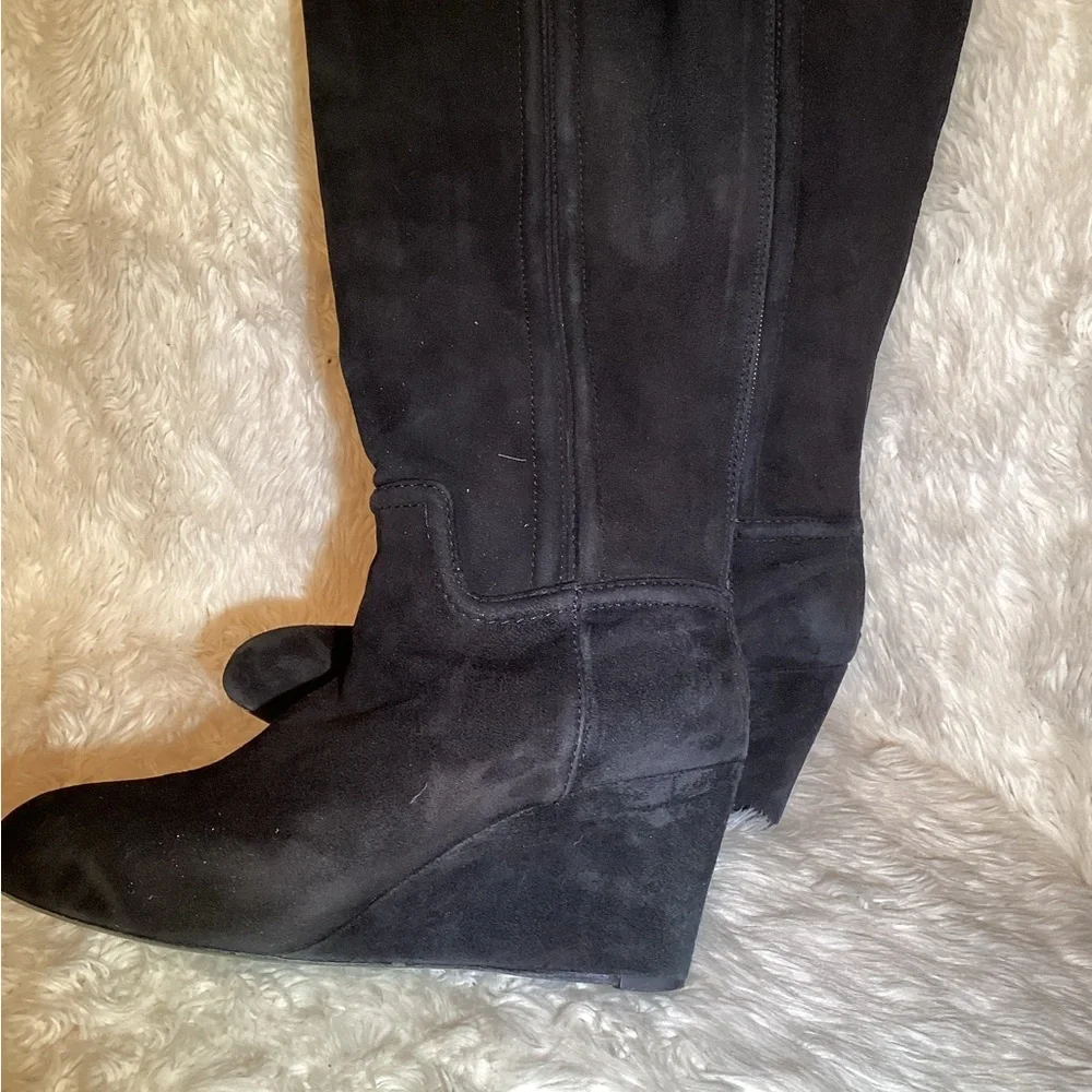 Tory Burch Irene Tall Black Suede Wedge Boots size 7